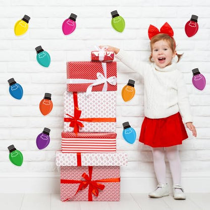 48Pcs Christmas Paper Cutouts, Colourful Xmas Light Bulbs Cut Outs Bulletin Board Decor for Winter Christmas Holiday Home Office Classroom Chalkboard Window Wall Door Decor - style: Light Bulb