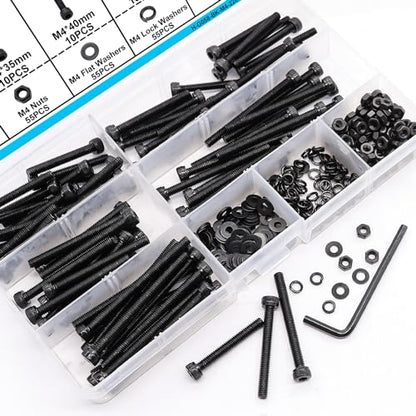 220PCS Black M4 Hex Socket Head Cap Screws, M4 x 30/35/40/45/50mm Metric Screws Bolts Nuts Washers Assortment Kit, 12.9 Grade Alloy Steel - color: BK-M4 x 30-50mm/