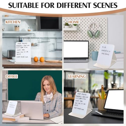 Dunzoom 2 Sets 4 Pcs Small Glass Desktop Whiteboard with Reversable Stand 8x6 Inch Mini Dry Erase White Board Easel with 2 Markers Reusable Desk Notepad for Home Office School Supplies (White) - color: White