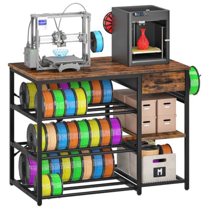 CHOEZON 3D Printer Stand with Storage, 3-Tier Heavy Duty 3D Printer Table - color: Rustic Brown