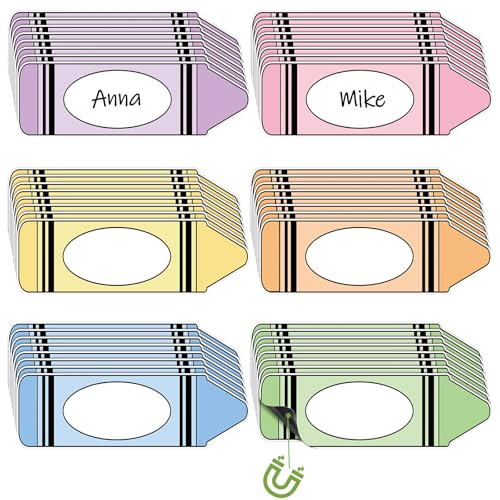 Geyoga 48 Pcs Pastel Crayon Magnetic Name Tags Dry Erase for Classroom - color: Pastel Colors, style: Crayon