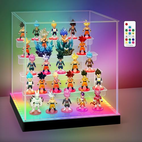 Acrylic Display Case with RGB LED, 5 Tier Clear Figure Display Box - size: 5 Tier 11.81x11.02x12.99in