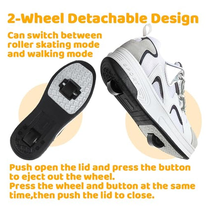 Wooowyet Roller Skate Shoes for Kids Boys Girls Rechargealbe Wheels Sneakers Fashion Roller Wheeled - color: Mesh White, size: 6 Big Kid