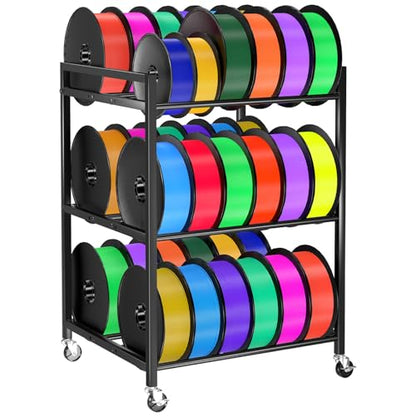 3D Printer Filament Storage Rack,Rolling Filament Spool Holders with Wheels,3-Tier Heavy Duty 3D Filament Storage Rack for PLA/ABS/TPU/Nylon,Filaments Organzied for Home,Office Workshop,Studio