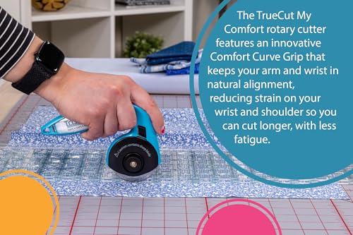 TrueCut My Comfort Rotary Cutter - 45mm Ergonomic Wheel Cutter for Fabric, Quilting, Sewing, Crafting - Left or Right-Handed - Track-and-Guide Ruler - Quilting and Sewing Supplies