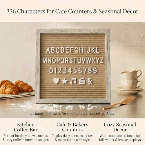 Rustic Cappuccino Felt Letter Board 10x10 Inch with Stand and Wood Frame - color: Rustic Cappuccino
