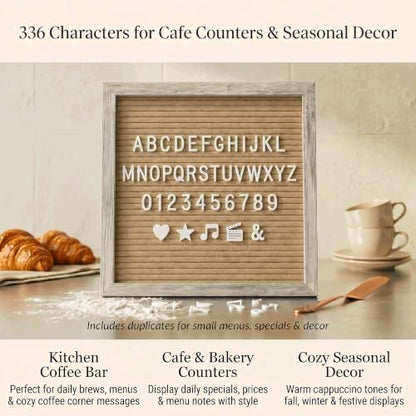 Rustic Cappuccino Felt Letter Board 10x10 Inch with Stand and Wood Frame - color: Rustic Cappuccino