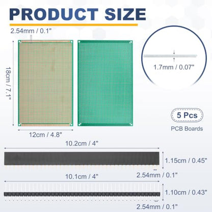 5Pcs 18x12cm PCB Prototype Board w 40-Pin Headers, Green - size: 18x12cm(2.54mm Pitch/1.5mm T)