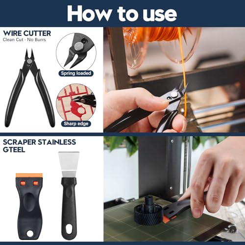 50-Piece 3D Printer Tool Kit, 3D Printing Accessories Compatible with FDM/SLA Printers, Including Nozzle Cleaning Kit, Scraper, Deburring Tool, Files, Brushes, with Storage Case, Starter Kit