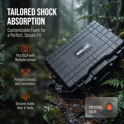 MEIJIA Waterproof Hard Camera Case,Hard Laptop Case,Hard Case with Customized Fit Foam Included, Elegant Black,Fit for computers,camera,lens(Black, 21.62"X17.25"X4.87") - size: 21.62" x 17.25" x 4.87"