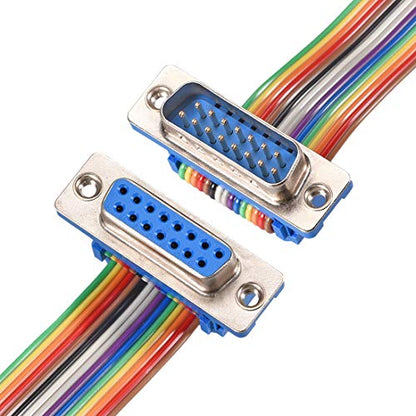 uxcell IDC Rainbow Wire Flat Ribbon Cable DB15 Male to DB15 Female 19.7"
