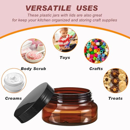 24 Pack Plastic Cosmetic Jars with Lids Label, 5 oz, Brown - color: Brown, size: 5 oz