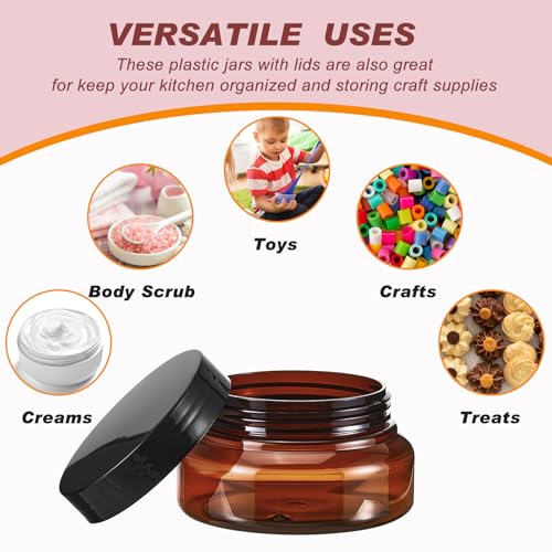 24 Pack Plastic Cosmetic Jars with Lids Label, 5 oz, Brown - color: Brown, size: 5 oz