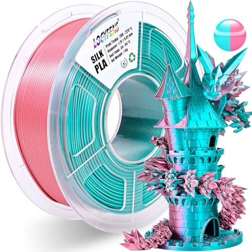 PLA Filament 1.75mm, Silk PLA 3D Printer Filament, Dual Color Filament - Pink and Sky Blue 1.75 PLA Filament- 2 in 1 Coextrusion 3D Filament PLA 1.75 +/- 0.02mm, Fit to AMS, 1kg/Spool - color: Dual-color Sky Blue & Pink