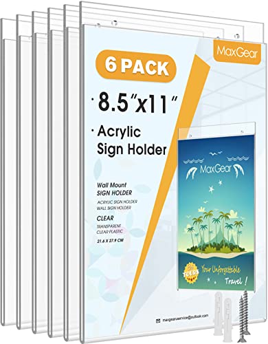 MaxGear Wall Mount Sign Holder, 8.5 x 11, Vertical, 6 Pack - size: 8.5"x11"-6Pack