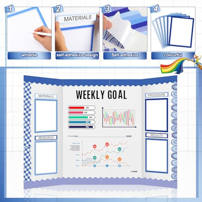 Fuyoooo 90 Pcs Science Fair Board Supplies 60 Trim Scalloped Bulletin Board Borders 24 Presentation Board Subtitles 6 Science Fair Titles for Classroom Display Boards (Blue Boho) - style: Blue Boho