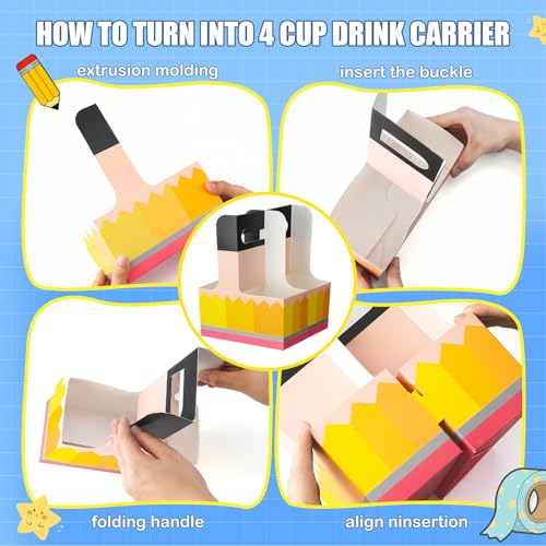24 Set 2 Cup Pencil Drink Carrier with Handle - color: Pencil