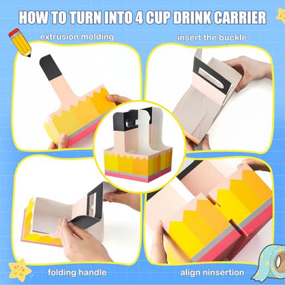 24 Set 2 Cup Pencil Drink Carrier with Handle - color: Pencil