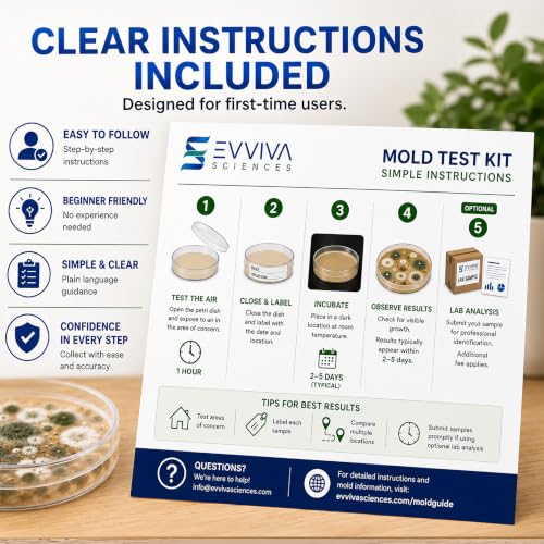 Evviva Sciences Home Mold Test Kit, DIY Air, HVAC Vent and Surface Sampling, Optional Lab Analysis, Identifies 20+ Mold Types