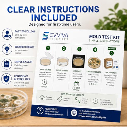 Evviva Sciences Home Mold Test Kit, DIY Air, HVAC Vent and Surface Sampling, Optional Lab Analysis, Identifies 20+ Mold Types