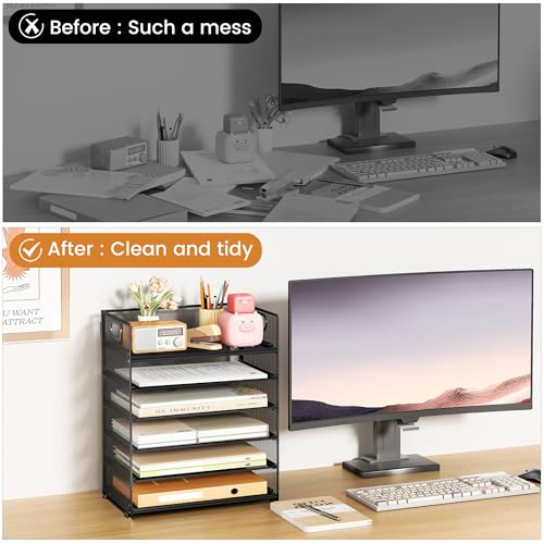6 Tier Paper Organizer with Handle,Construction Teacher Desk Decor,Black - color: Black