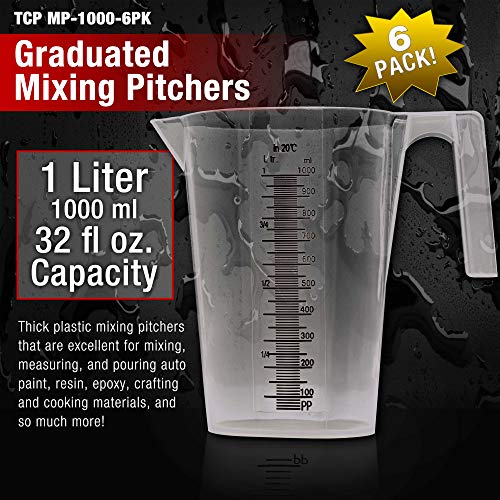 TCP Global 1 Liter (1000ml) Plastic Graduated Measuring and Mixing Pitcher - size: 1000ml