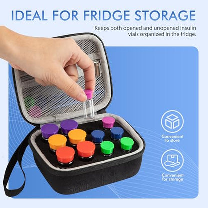 Peptide Case for Fridge, 12 Slots Insulin Vial Protector Organizer Bag, Peptide Vial Storage Case for 1ml 3ml 5ml 10ml Vials, Diabetes Insulin Carrying Case - size: Black-12 Slots