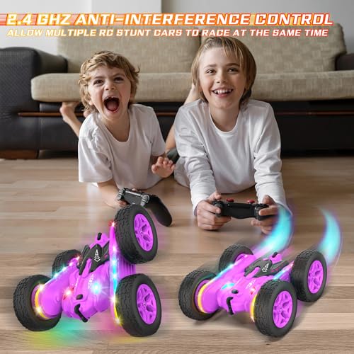 Terucle Remote Control Car, Rc Cars Stunt RC Car Toys New Upgraded Strip Lights and Headlights Girl Toys Double-Sided 360° Rotating 4WD Drift Truck for Boys Girls Birthday Gift (Purple) - color: Purple