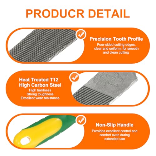 HARFINGTON 3pcs Flat Cut File 4" Double Cut Teeth High Carbon Steel Hand Rasp File with Plastic Handle for Metal Wood Deburring Removing - size: 4"