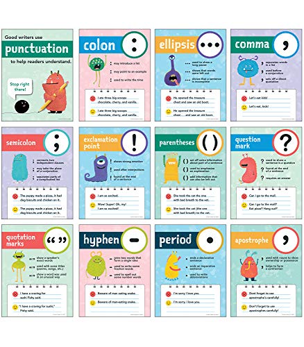 Carson Dellosa 12-Piece Punctuation Posters, 8.5" x 11" Grammar Wall Decor - style: Punctuation