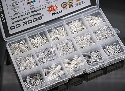 475 Pieces 3mm and 5mm LEDs Emitting Diodes with RGB LEDs,10 Color