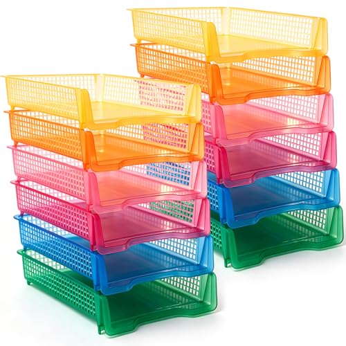 Geetery Turn in Trays Classroom, Clear Mixed Color, Set of 12 - color: Clear Mixed Color