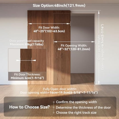48" Concealed Sliding Barn Door Hardware Kit with Soft Close Mechanism,Aluminum Hidden Wall Mount System,Fit Openning Width 25"~40",No Floor Track,Supports Up to 176 lb(NO Door) - size: 48" Track Kit(No Door)