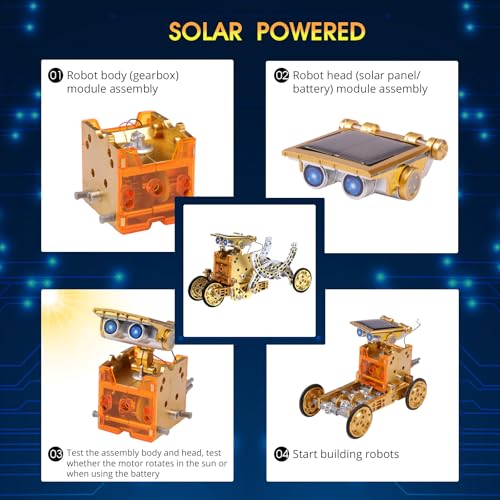 RAESOOT STEM Toys for Kids Age 8-13, 12-in-1 Solar Robot Building Science Kits for Boys Girls Teen Age 9 10 11 12, Engineering Christmas Birthday Gifts for 8+ Year Old Boys - color: Golden Silver