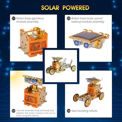 RAESOOT STEM Toys for Kids Age 8-13, 12-in-1 Solar Robot Building Science Kits for Boys Girls Teen Age 9 10 11 12, Engineering Christmas Birthday Gifts for 8+ Year Old Boys - color: Golden Silver