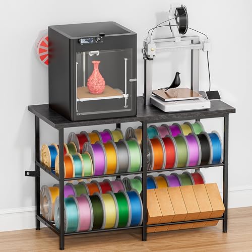 3D Printer Table with Filament Storage, Heavy Duty Metal 3D Printer Stand for 2 Printers, Anti-Vibration 3D Print Desk with Spool Holder for Workshop, Studio, Home Office - color: Black