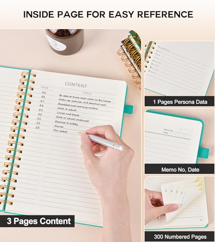 PERCUN B5 Spiral Notebook 300 Numbered Lined Pages Hardcover Journal 7"x10" - color: Blue, size: B5 size (7in x 10in)
