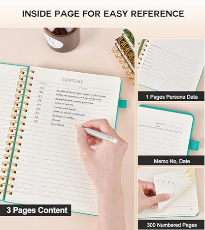 PERCUN B5 Spiral Notebook 300 Numbered Lined Pages Hardcover Journal 7"x10" - color: Blue, size: B5 size (7in x 10in)