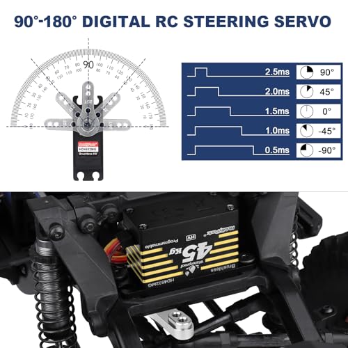 HobbyPark 45kg Servo High Torque Waterproof RC Steering Servo Metal Gear Digital Servo Stainless Steel Gears for 1/7 1/8 1/10 RC Crawler Car Truck Buggy Powerful & Fast (Brushless Motor)
