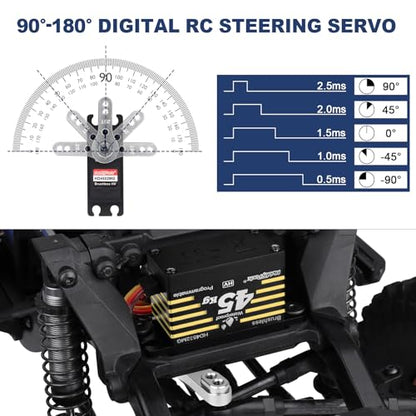 HobbyPark 45kg Servo High Torque Waterproof RC Steering Servo Metal Gear Digital Servo Stainless Steel Gears for 1/7 1/8 1/10 RC Crawler Car Truck Buggy Powerful & Fast (Brushless Motor)