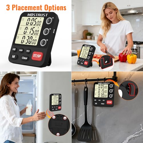 Digital Dual Kitchen Timer, Multiple Channels Countdown Timer - color: Black