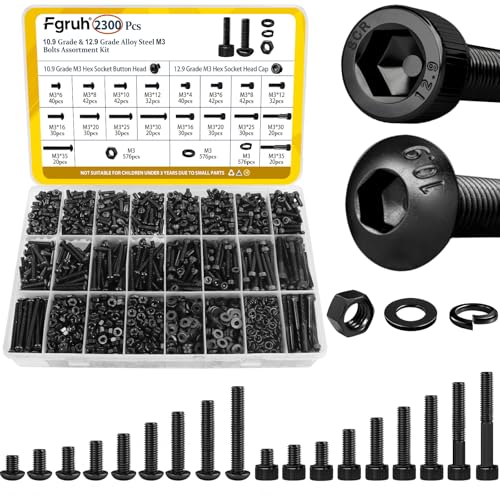 2300PCS M3 Hex Socket Head & Button Head Screws Nuts Assortment Kit - size: M3 2300pcs