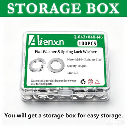 100PCS M6 Flat Washers& Spring Lock Washers, 304 SS - size: M6-100PCS
