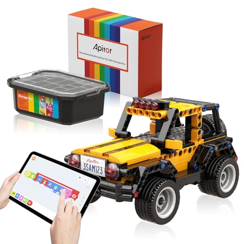 Apitor Robot R Smart Robot Building Kit with Storage Box, 4-in-1 Programmable App Remote Control Off Roader Car Toy, Authentic and Functional Design, Coding Gifts for 6 7 8 9 10 11 12 Years Old Kids - style: Robot R(Storage)