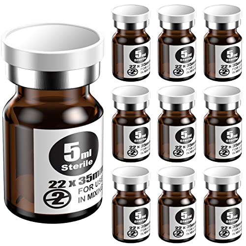 Ks-Tek Sterile Empty Vials with Self Healing Injection Port,with Aluminum Plastic Cap,Sterile Package (5ml Amber,10) - size: 5ml Amber