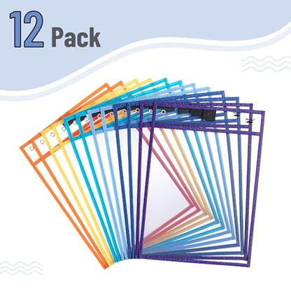 Mr. Pen- Reusable Dry Erase Pocket Sleeves, 10" x 14", 12 Pack, Colorful - color: Winter, size: 12 Pack