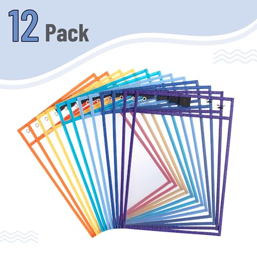 Mr. Pen- Reusable Dry Erase Pocket Sleeves, 10" x 14", 12 Pack, Colorful - color: Winter, size: 12 Pack