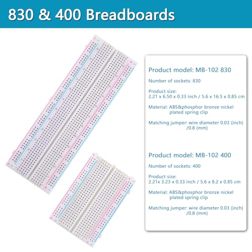 Breadboard Kit with Power Supply Module， Jumper Wires，Battery Clip，830 & 400 tie-Points Breadboard,Alligator Clip Test Leads - size: 2Breadboard +1Power Module+65Jumper wire