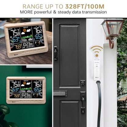 Weather Station Indoor Outdoor Thermometer Wireless Atomic Clock Wood - color: Multi