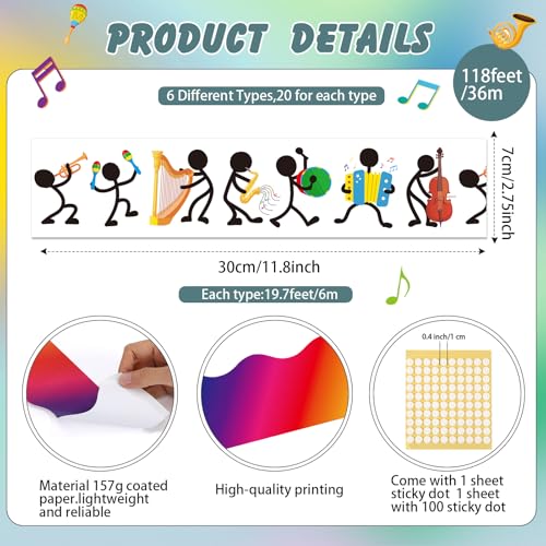 Containlol 118ft Bulletin Board Border Classroom Border, Music Style - style: Music Style